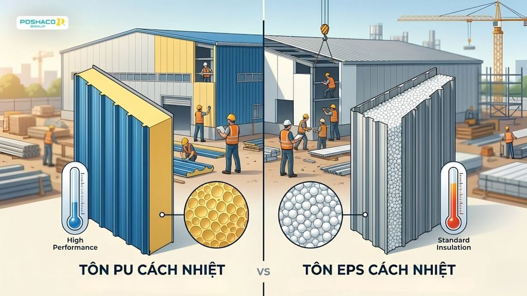 Nên Dùng Tôn PU Hay Tôn EPS Cách Nhiệt?