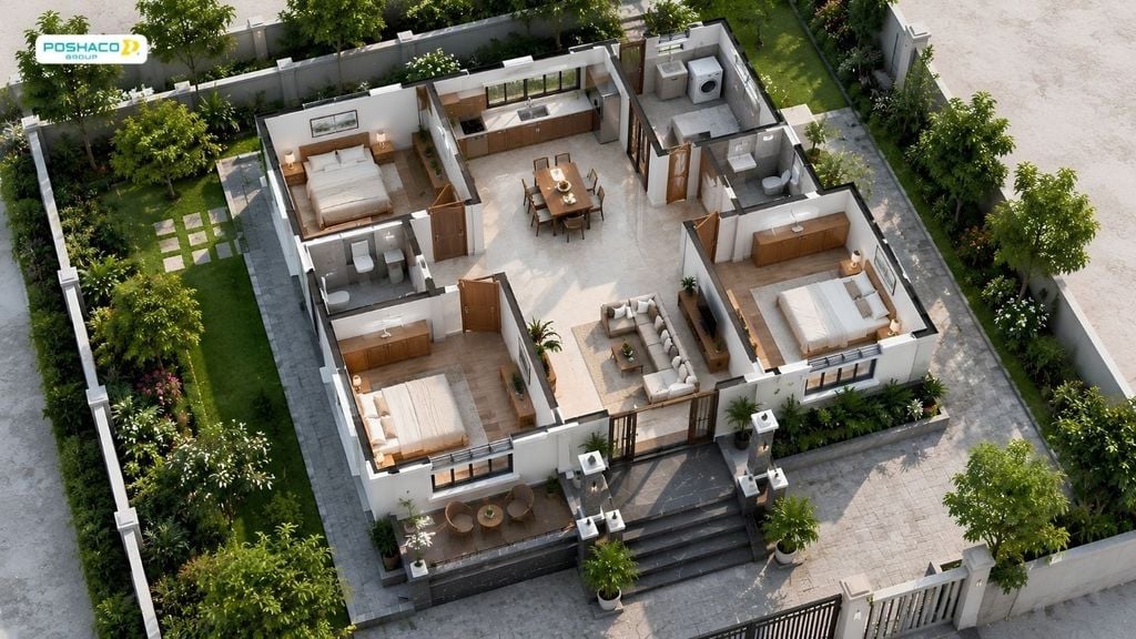 Nhà cấp 4 mái thái có 3 phòng ngủ