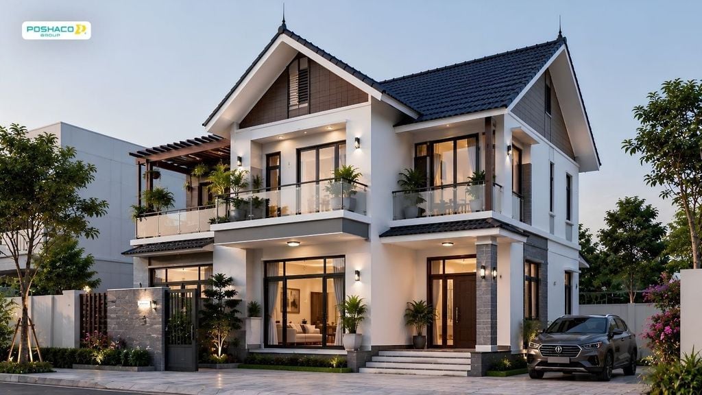 Nhà mái thái 2 tầng hiện đại