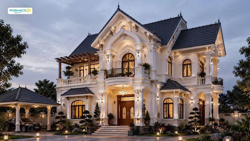 Nhà mái thái 2 tầng tân cổ điển