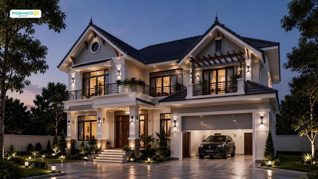 Nhà mái thái 2 tầng có gara