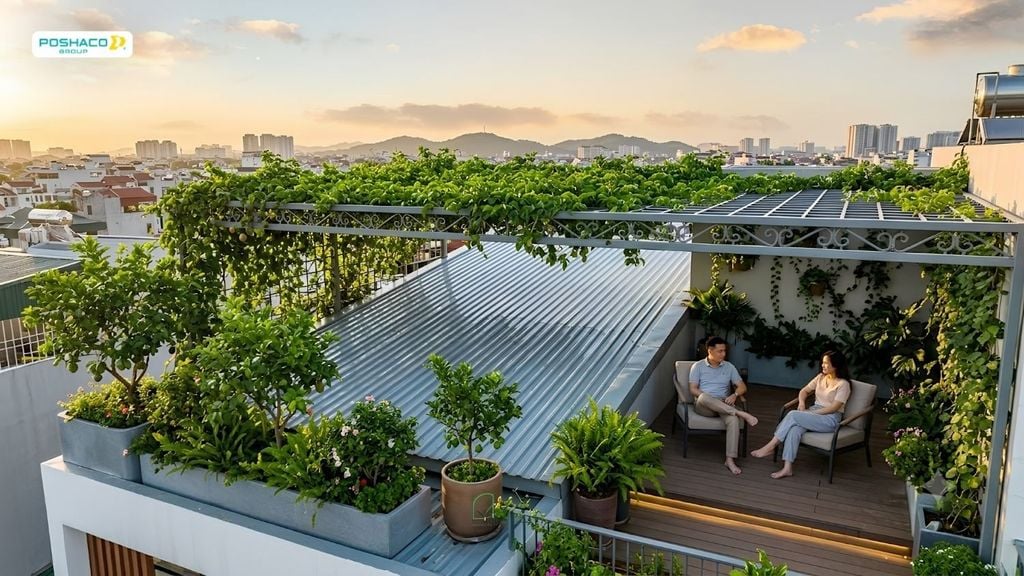 Trồng cây hoặc làm giàn cây che mái tôn để chống nóng