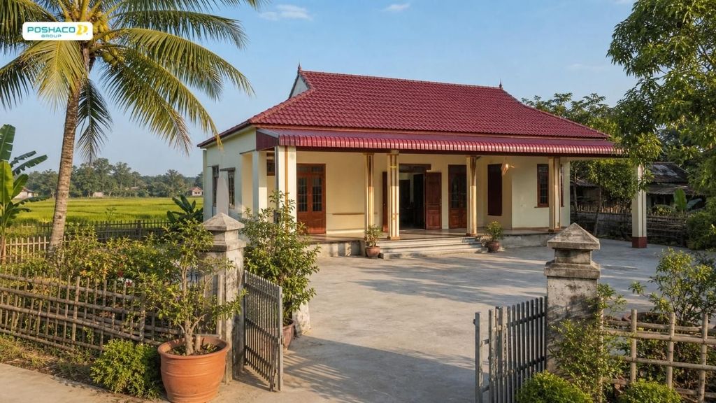 Nhà cấp 4 mái tôn 2 mái truyền thống