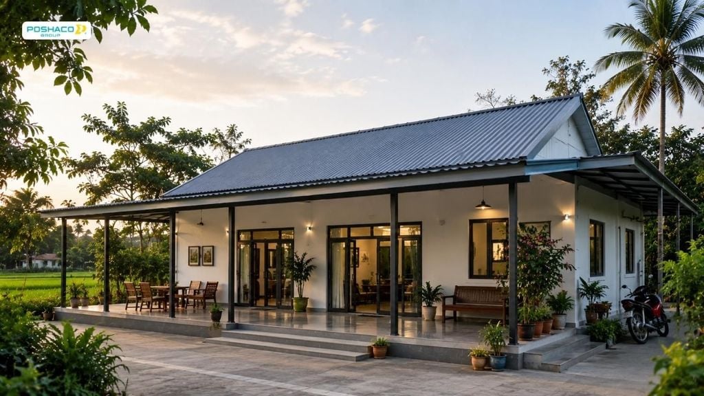 Nhà cấp 4 mái tôn có hiên rộng