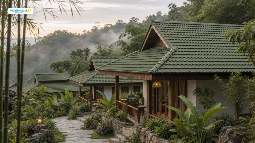 Tôn giả ngói màu xanh rêu và xanh đậm