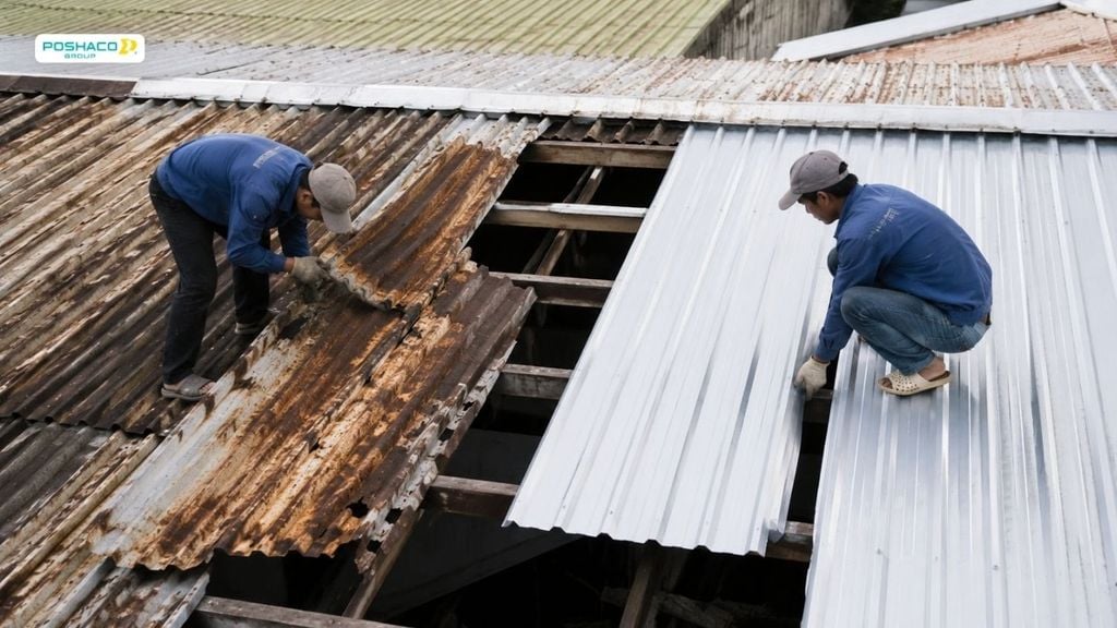Thay tấm tôn đã rỉ, thủng hoặc quá yếu