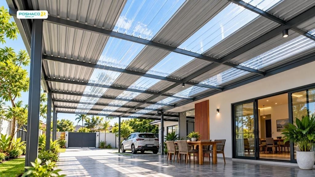 Mái tôn kết hợp tấm lấy sáng