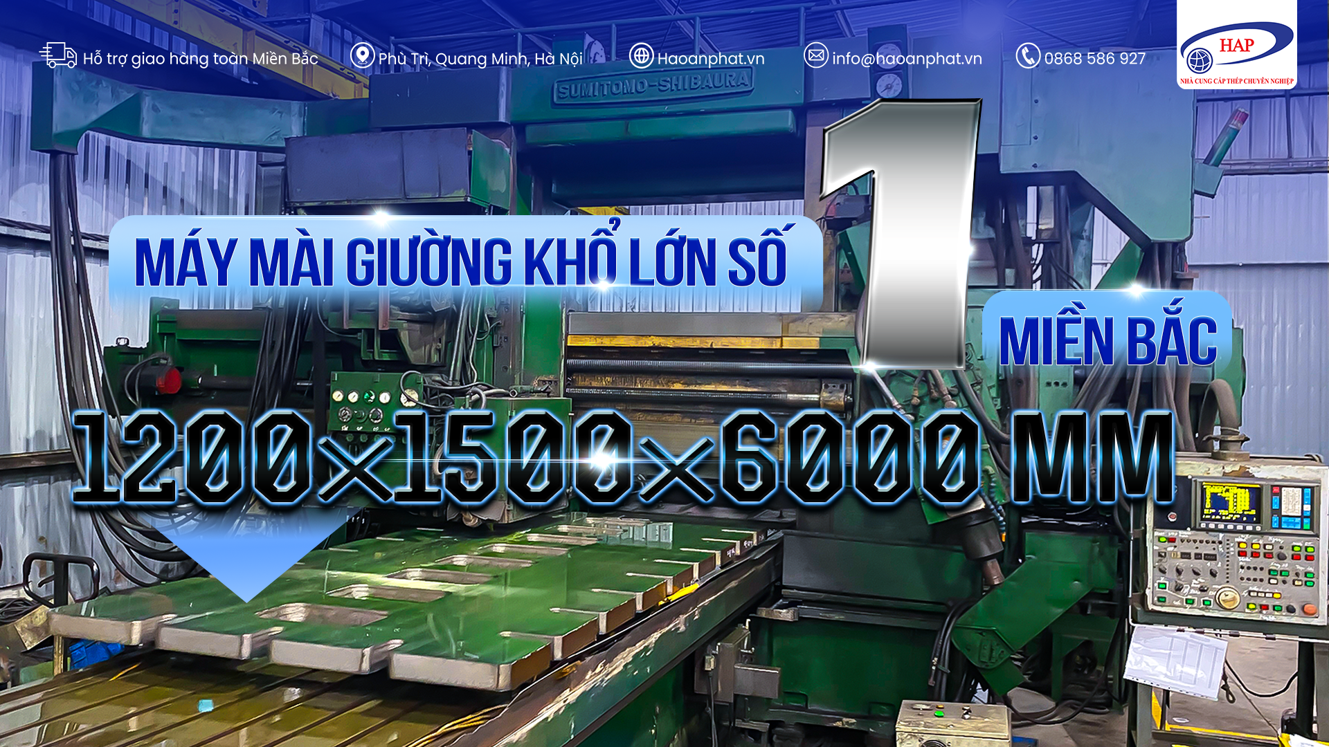 MÁY MÀI GIƯỜNG KHỔ CỰC LỚN 1200×1500×6000 MM TẠI MIỀN BẮC