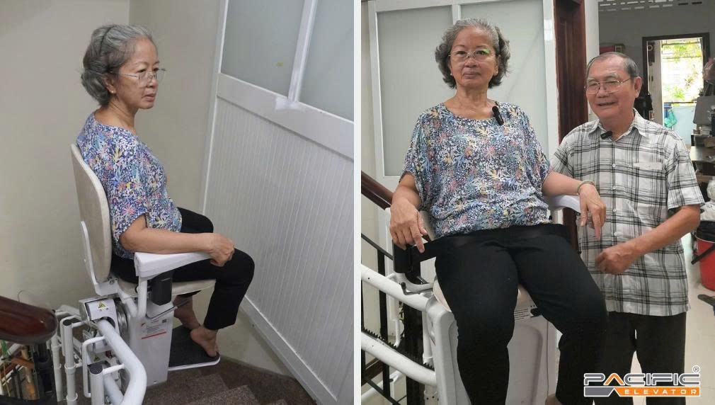 Hình ảnh thực tế thang ghế Stairlift Pacific được lắp đặt tại nhà chú Vinh