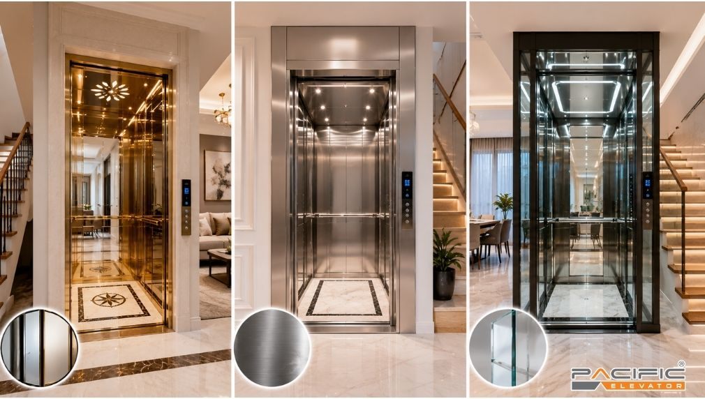 Hình ảnh minh hoạ 3 loại cabin thang máy_ gương - inox - kính