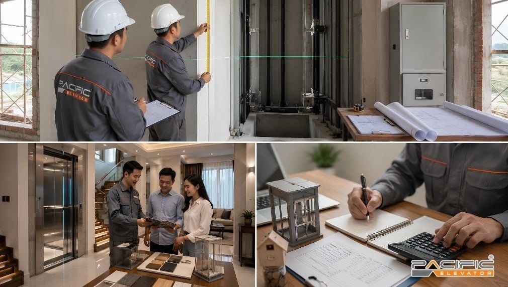 Hình ảnh minh hoạ các bước chuẩn bị trước khi lắp đặt thang máy