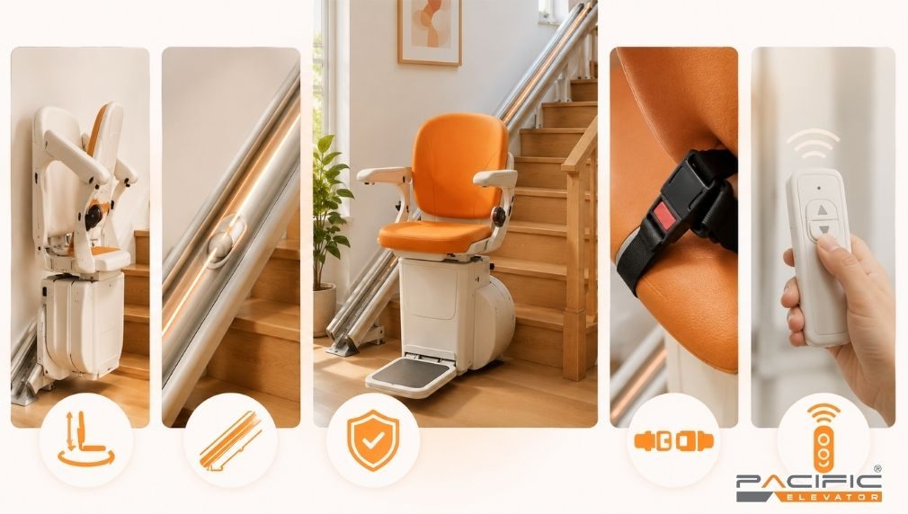 Hình ảnh minh hoạ hệ thống tính năng thông minh và công nghệ an toàn của thang ghế Stairlift