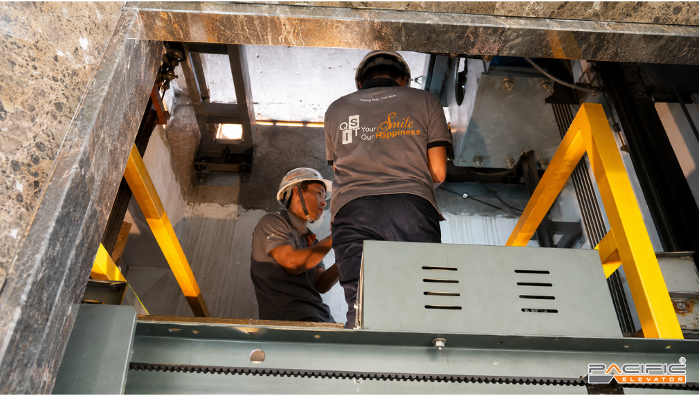 Hình ảnh kỹ thuật Thang máy Pacific bảo trì thang máy chung cư