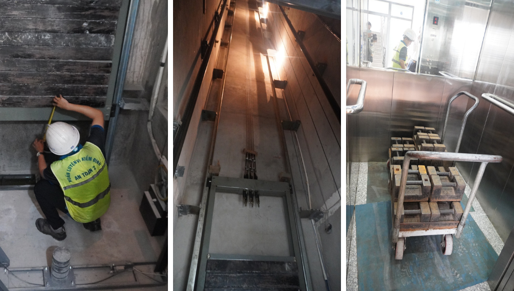 Hình ảnh kiểm định viên thực tác công tác kiểm định thang máy