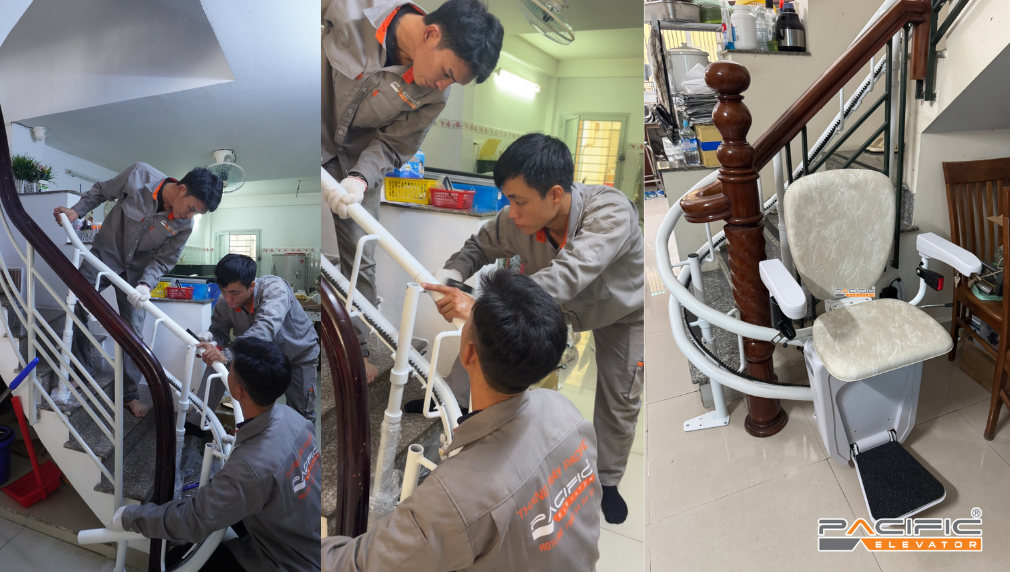 Hình ảnh kỹ thuật thang máy Pacific lắp đặt thang ghế Stairlift