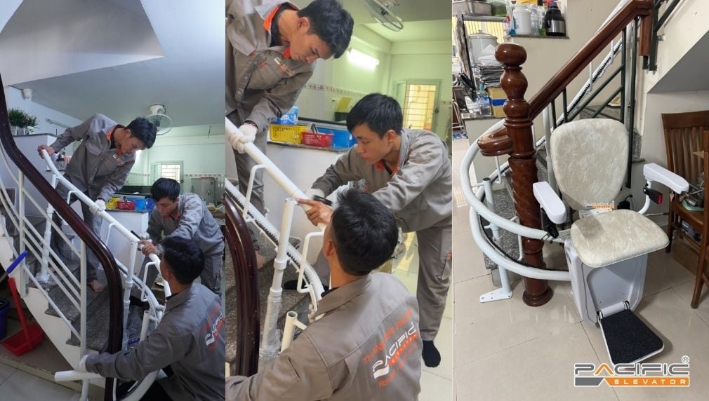 Hình ảnh kỹ thuật thang máy Pacific lắp đặt thang ghế Stairlift