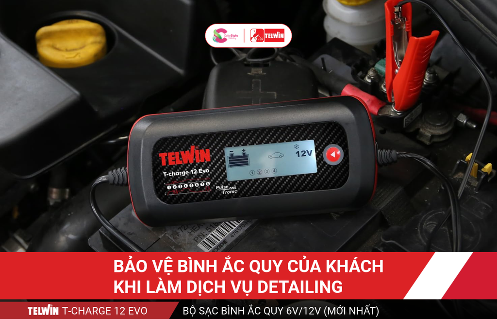 Bảo Vệ Bình Ắc Quy Của Khách Khi Làm Dịch Vụ Detailing Với Telwin T-Charge 12 EVO
