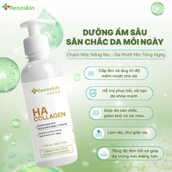 Công dụng gel dưỡng ẩm Renoskin HA Collagen: cấp ẩm, phục hồi, làm săn chắc và làm dịu da