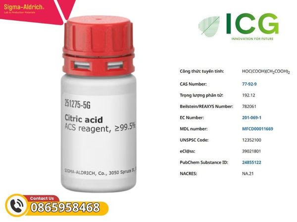 Axit citric ≥99.5% | acid hữu cơ Merck CAS 77-92-9