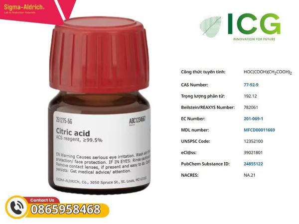 Axit citric ≥99.5% | acid hữu cơ Merck CAS 77-92-9