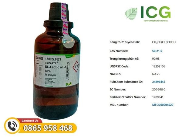 Lactic acid meets USP | Axit hữu cơ Merck CAS 50-21-5