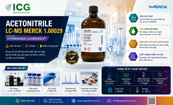 Acetonitrile LC-MS Merck 1.00029 hypergrade LiChrosolv dung môi LC-MS siêu tinh khiết