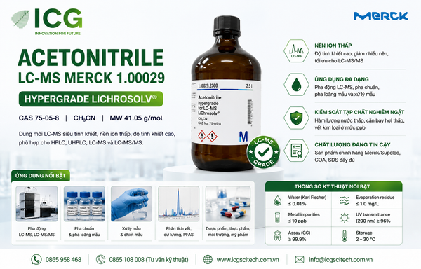 Acetonitrile LC-MS Merck 1.00029 hypergrade LiChrosolv dung môi LC-MS