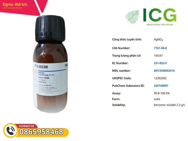 Silver nitrate meets analytical specification of Ph. Eur., BP, USP, 99.8–100.5%