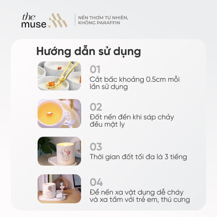 Nến thơm The Muse - Honeydew Melon - Hương Ngọt Dịu Trái Cây - Hướng dẫn sử dụng