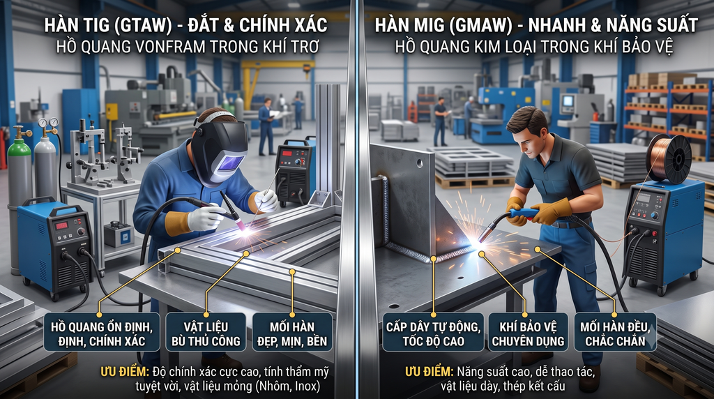 HÀN MIG LÀ GÌ? HÀN TIG LÀ GÌ? SO SÁNH ƯU NHƯỢC ĐIỂM CỦA HÀN MIG VÀ HÀN TIG?