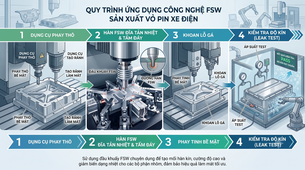 Quy trình ứng dụng công nghệ hàn ma sát khuấy fsw để sản xuất vỏ pin xe điện