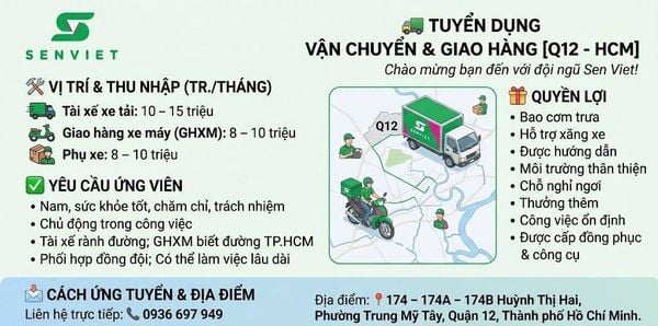 Tuyển Dụng Tài Xế – Phụ Xe – Giao Hàng Xe Máy Tại TP.HCM [Q12]