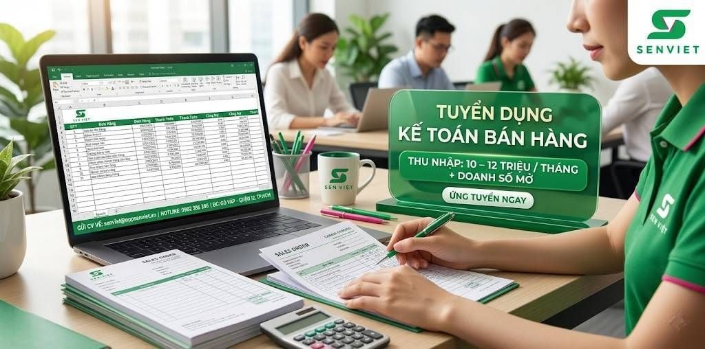 TUYỂN DỤNG KẾ TOÁN BÁN HÀNG TỔNG HỢP TẠI SEN VIỆT (GÒ VẤP – QUẬN 12, TP.HCM) | THU NHẬP 10–12 TRIỆU