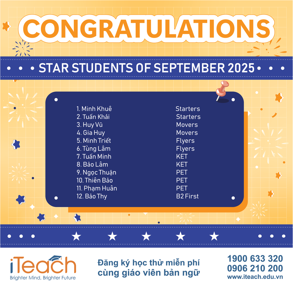 Vinh danh Star Students tháng 9/2025 tại iTeach English