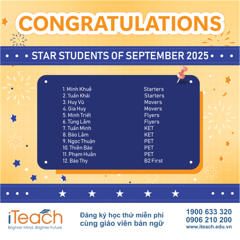 Vinh danh Star Students tháng 9/2025 tại iTeach English