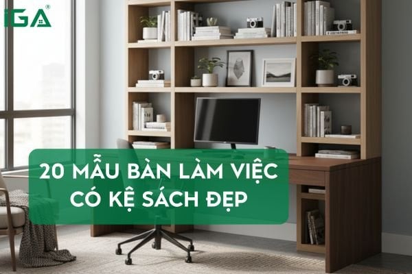 20 mẫu bàn làm việc có kệ sách tại nhà đẹp và tiện lợi