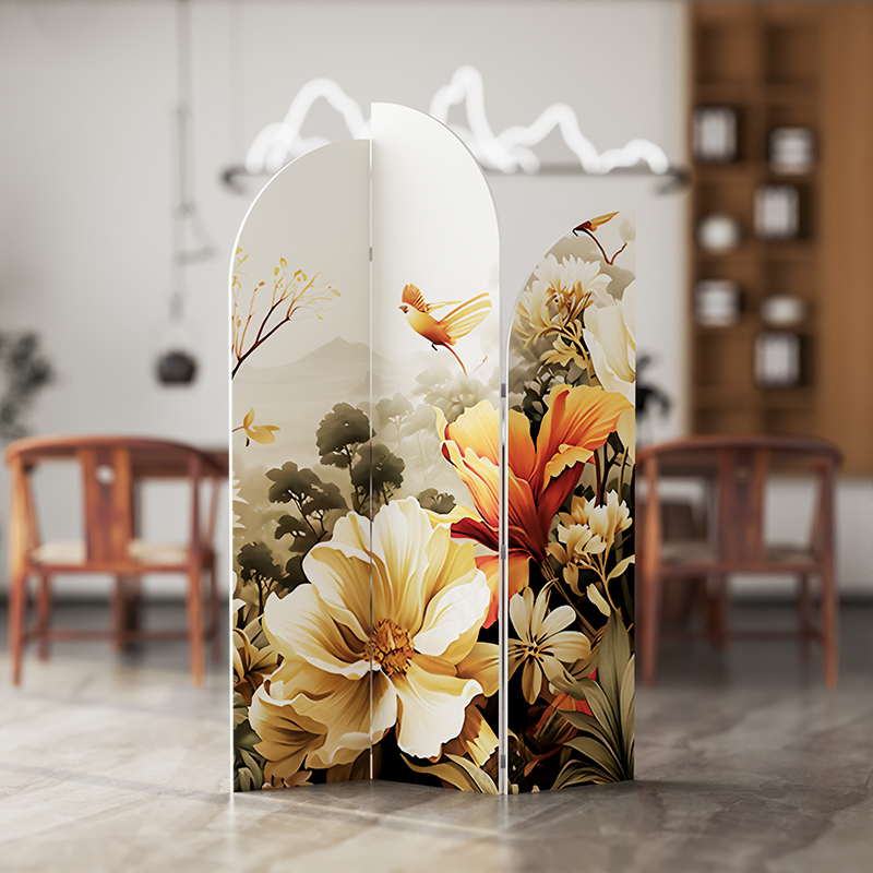 tấm bình phong họa tiết hoa lá chim