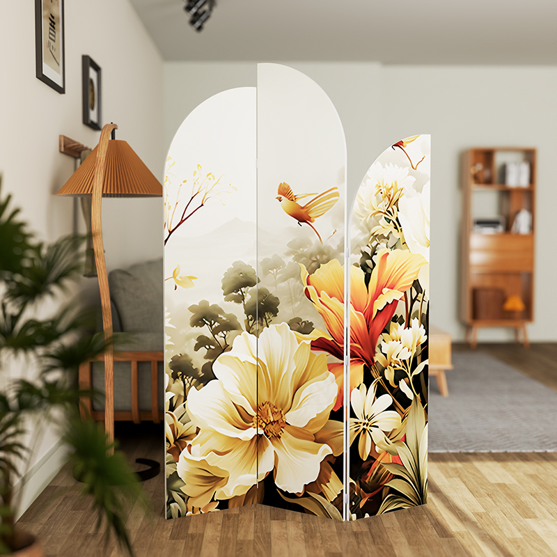 tấm bình phong họa tiết hoa lá chim