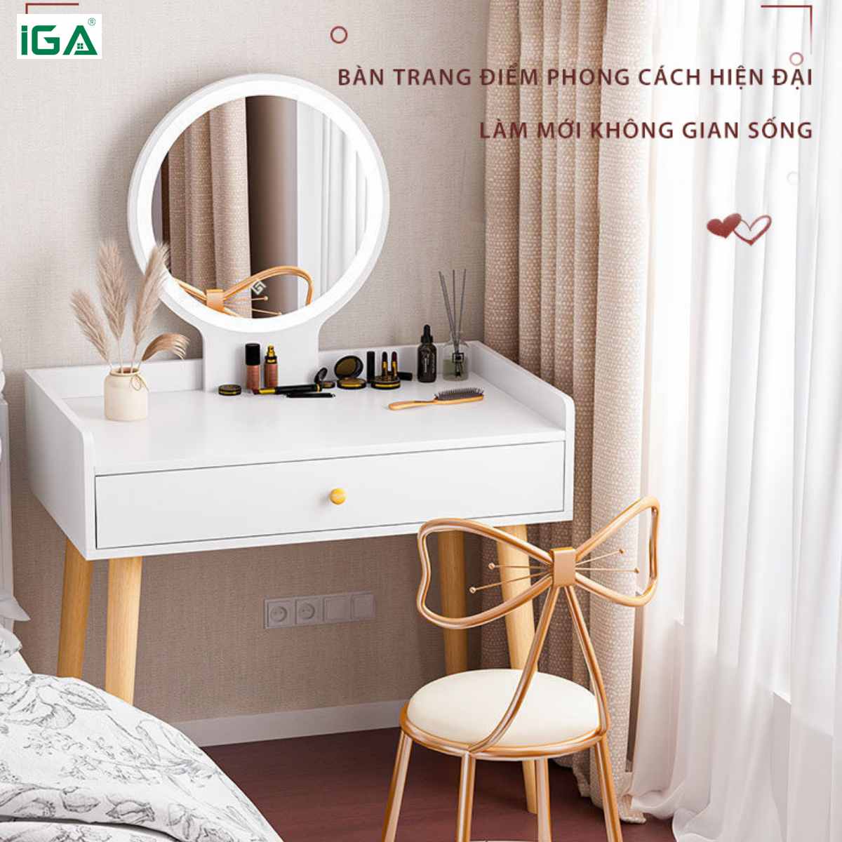 Bàn để đồ makeup nhỏ kèm đèn LED