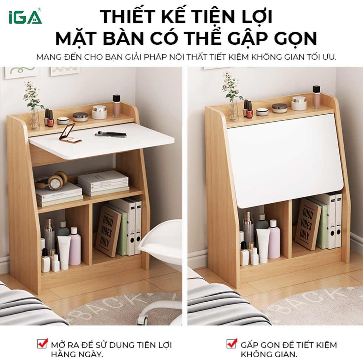 Bàn gương&nbsp;trang điểm gấp&nbsp;giúp tiết kiệm không gian phòng ngủ