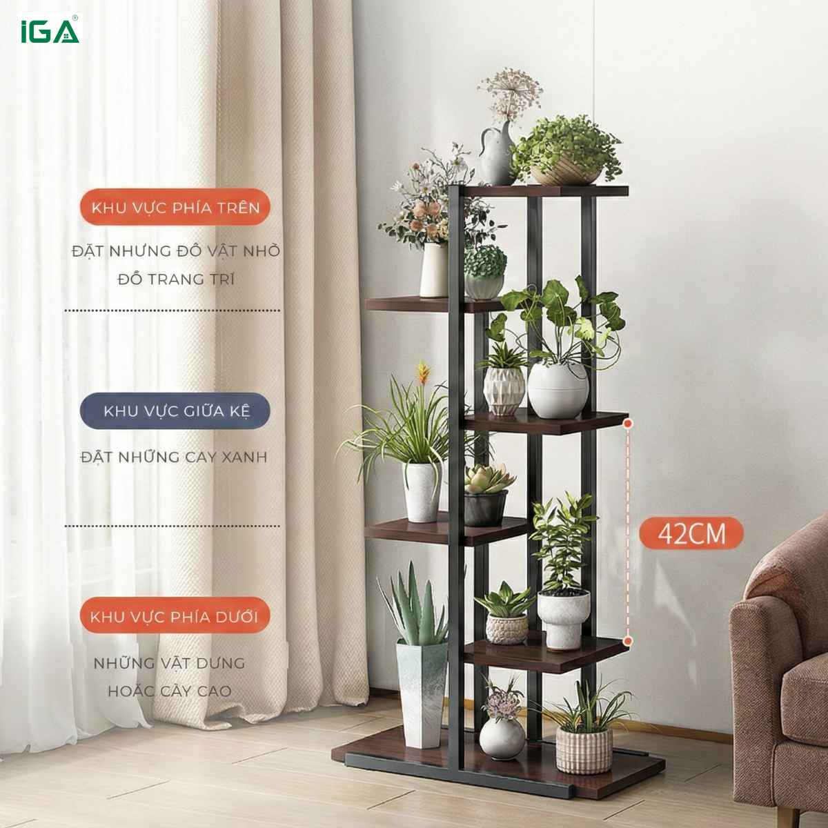 Kệ đăt cây gỗ khung sắt chắc chắn - GM159