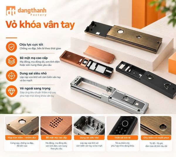 Cận cảnh vỏ khóa vân tay kim loại đúc nguyên khối chống chịu va đập