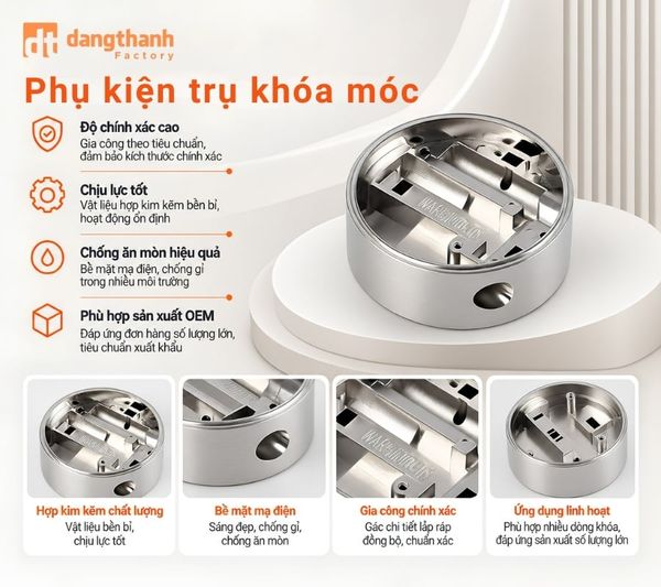 Chi tiết phụ kiện trụ khóa móc kim loại lắp ráp chắc chắn