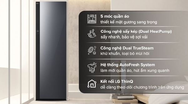Tủ chăm sóc quần áo thông minh LG Styler Inverter 5 móc SC5GMR80H