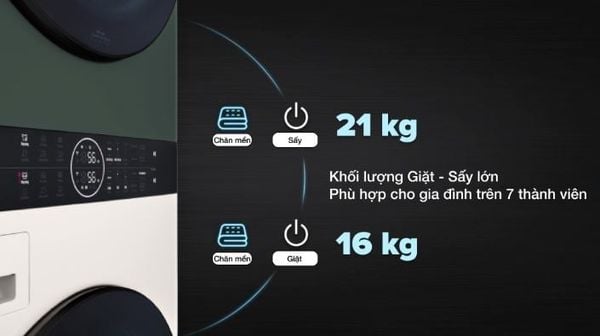 Tháp Giặt Sấy LG Inverter WashTower Giặt 21Kg Sấy 16Kg WT2116SHEG