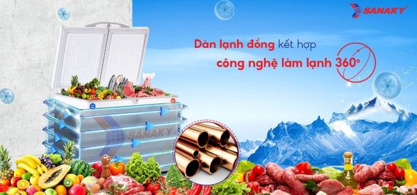 Tủ đông Sanaky VH-3699A1 360 lít dàn lạnh đồng làm lạnh 360 độ