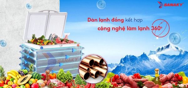 Tủ đông Sanaky 200 lít VH-2599W1 dàn lạnh đồng sâu
