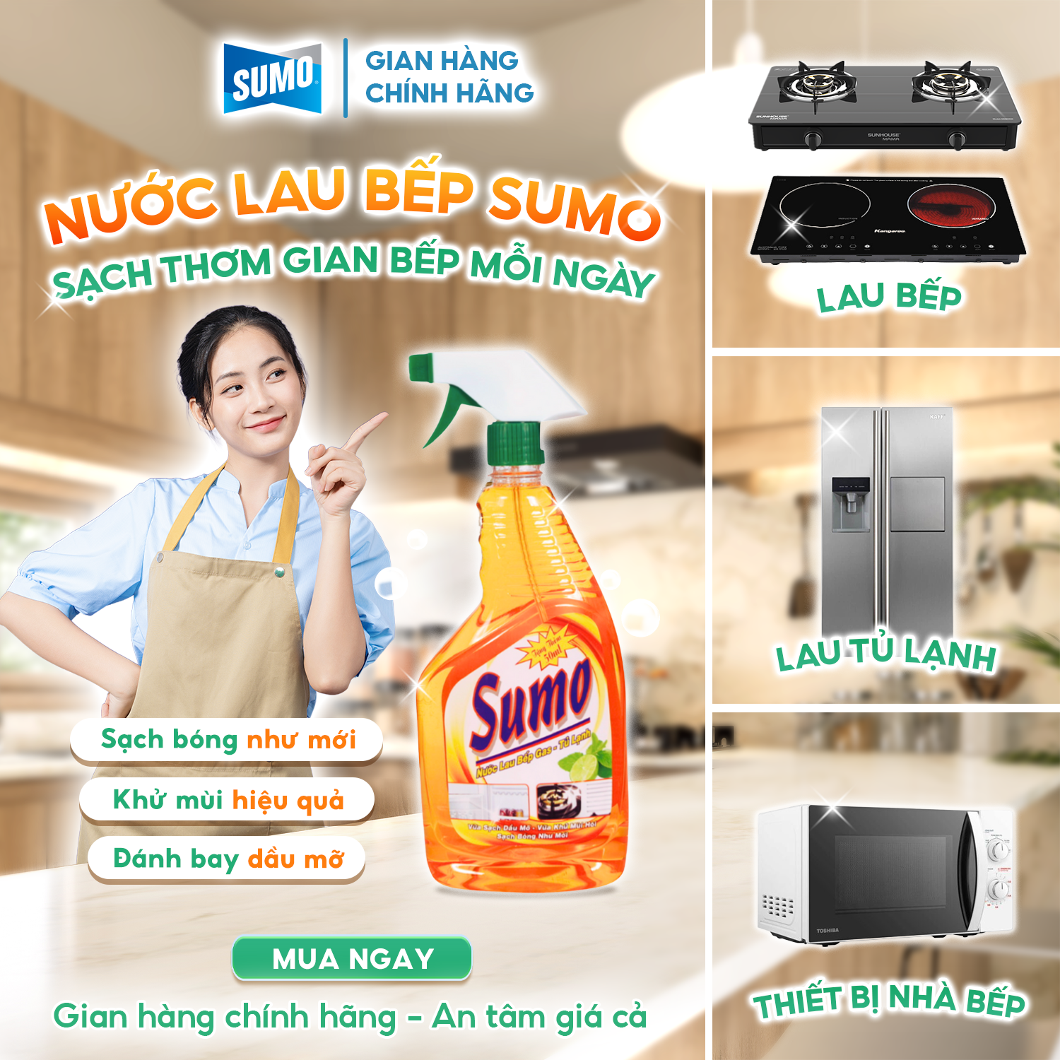 SẠCH THƠM GIAN BẾP MỖI NGÀY VỚI NƯỚC LAU BẾP SUMO!