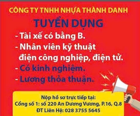 Tuyển dụng TÀI XẾ & NHÂN VIÊN KỸ THUẬT ĐIỆN CÔNG NGHIỆP
