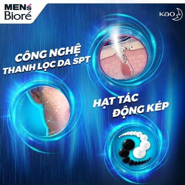 Sữa rửa mặt chuyên biệt từ Men's Bioré cho da mụn đầu đen ứng dụng công nghệ hạt tác động kép tự vỡ siêu mịn và công nghệ làm sạch SPT